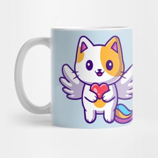 Cute Cat Unicorn Holding Heart Cartoon Mug